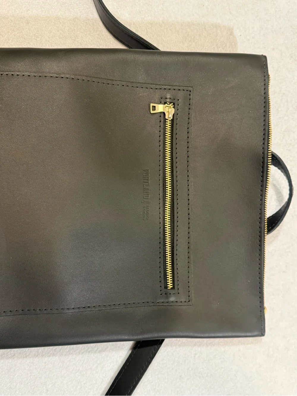 Portland Leather Laptop Backpack Leather Black With Gold Front Zip Pocket
